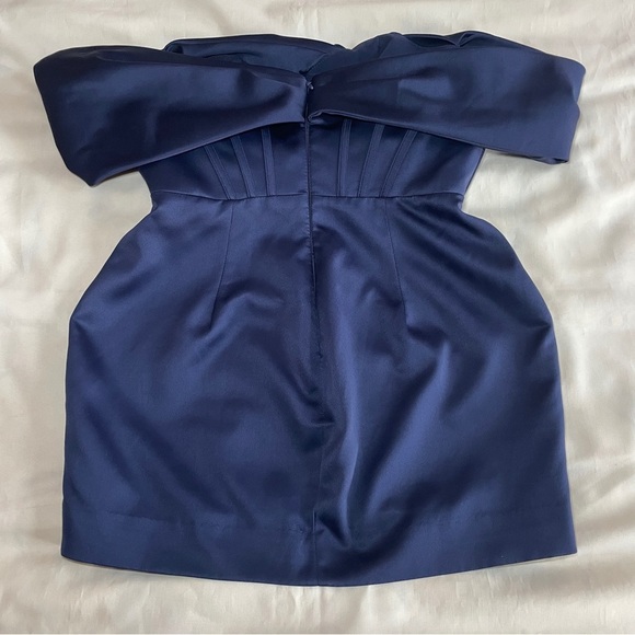 House of CB- NURUL Navy Satin Draped Strapless Dress Size XL Mini - Picture 7 of 12